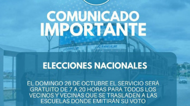 Habrá servicio gratuito de colectivos este domingo de elecciones legislativas nacionales