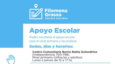 Abren las inscripciones al programa de apoyo escolar “Filomena Grasso”