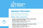 Abren las inscripciones al programa de apoyo escolar “Filomena Grasso”